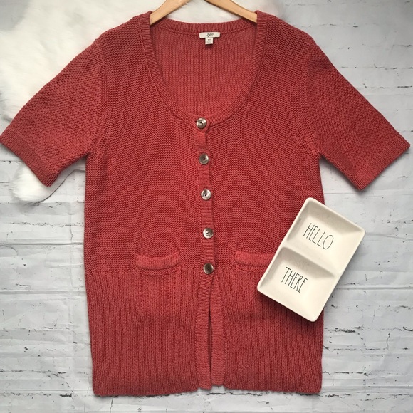 J.Jill Coral Orange Knit Sweater Cardigan Petites Medium - Picture 3 of 8